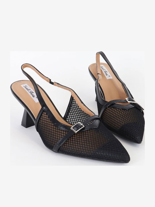 Pointed Toe Black Heels with Strap