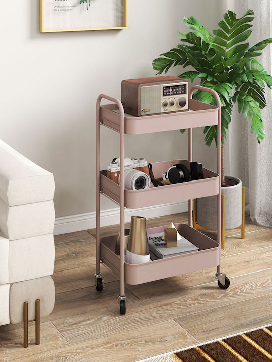 HomCom Metallic Kitchen Trolley 3 Tiers Pink 45x30.6x79cm