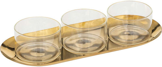 Sticlă Platou pentru aperitive 3 Locuri Auriu L30xl12xH5cm 1buc