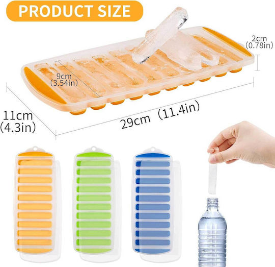 Silicone Ice Cube Tray with Lid Orange 3 Pieces