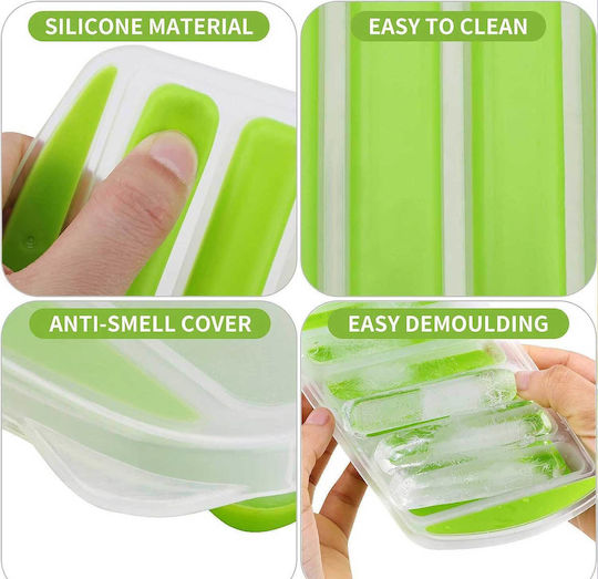 Silicone Ice Cube Tray with Lid Orange 3 Pieces