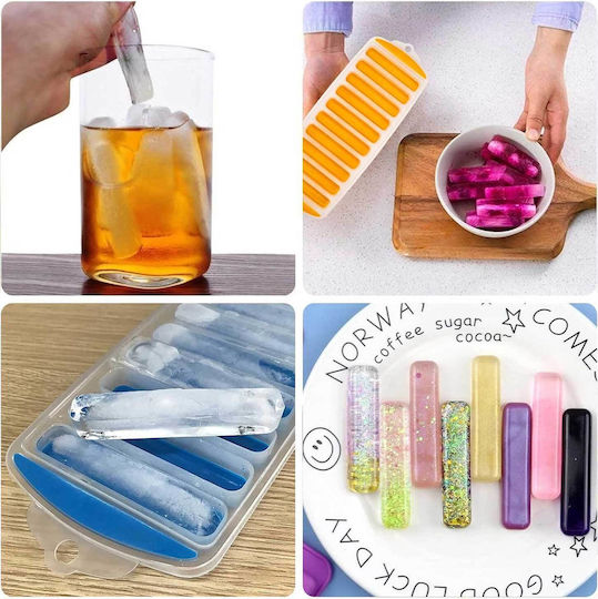 Silicone Ice Cube Tray with Lid Orange 3 Pieces