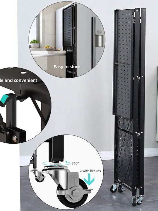Kitchen Trolley Metallic 4-Tier Black 73x34x160cm