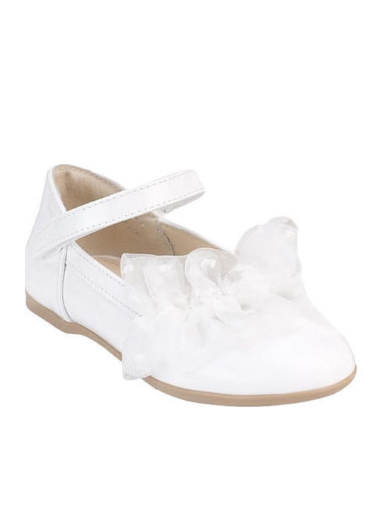 Kids Leather Ballerinas with Hoop & Loop Closure White