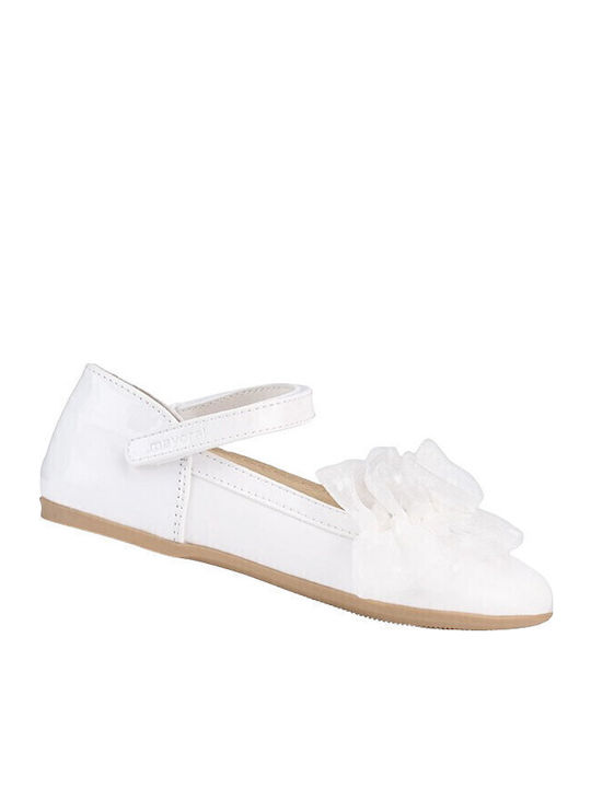 Kids Leather Ballerinas with Hoop & Loop Closure White