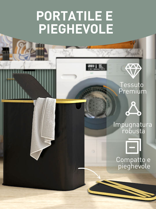 HomCom Καλάθι Απλύτων Υφασμάτινο Πτυσσόμενο 80lt με Καπάκι 54x34x58.5cm Μαύρο