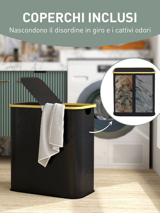 HomCom Καλάθι Απλύτων Υφασμάτινο Πτυσσόμενο 80lt με Καπάκι 54x34x58.5cm Μαύρο