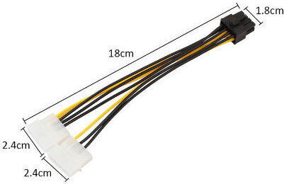 Power Cable Adapter 8 Pin PCI-e Dual Molex 4 Pin IDE Asus MSI VGA Video Graphic 18cm OEM