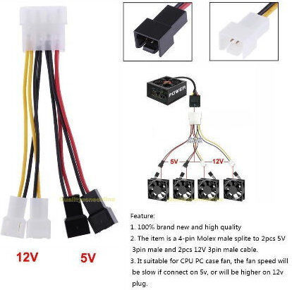 Adapter Power Cable 4 Pin Ide Molex 3 Pin 12v 5v Fan 10cm Oem