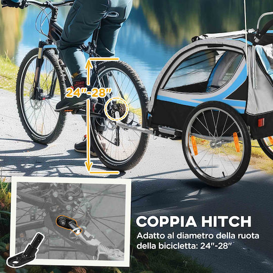 Homcom Fahrradanhänger Kinderwagen 2 in 1 Gurt Taschen Fahne Blau 440-026bu