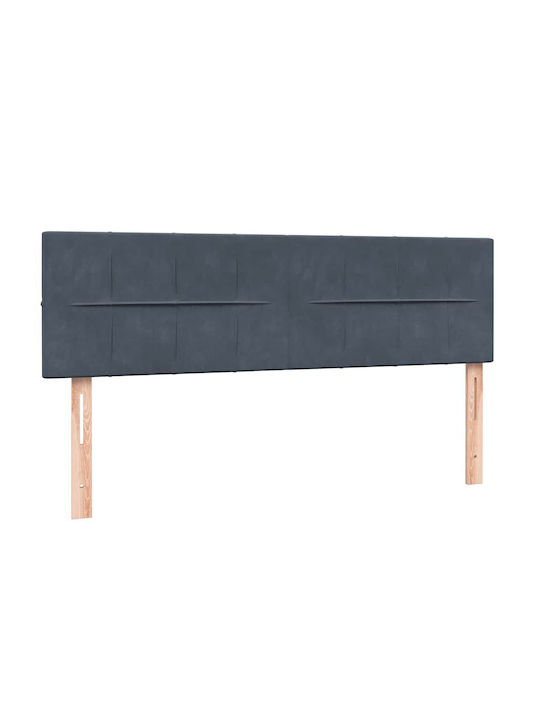Pat Dublu Tapitat cu Material Gri Închis cu Plăci și Saltea 160x210cm