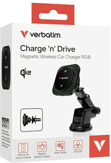 Verbatim Drive Qi2 15w Rgb Βάση Κινητού Αυτοκινήτου με Ρυθμιζόμενα Άγκιστρα και Ασύρματη Φόρτιση Μαύρη