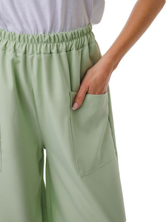 Pantaloni cu crac larg de culoare fistic