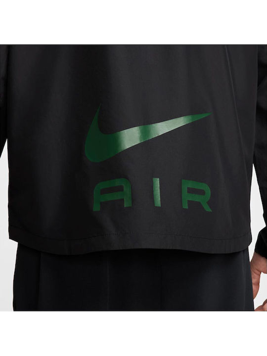 Woven Swoosh Air Ανδρική Αθλητική Ζακέτα με Κουμπιά και Κουκούλα Μαύρη