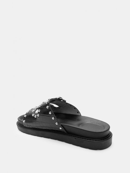 Luigi Women's Flat Sandals Flatforms in Black Color