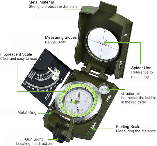 Proster Multifunktionaler Wasserdichter Professioneller Navigationskompass Klinometer Pst033