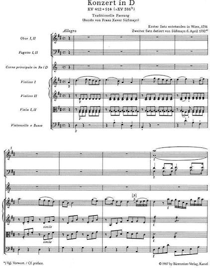 Mozart Concerto In D Major Horn Kv412 & 514 Pocket Score