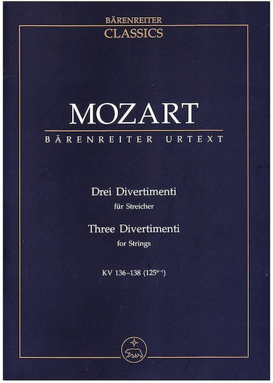 Mozart Three Divertimenti Strings Kv 136-138 Pocket Score