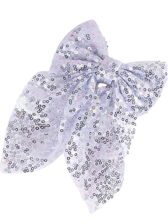 Official Impressive Large Bow Hair Clip Adorned with Shiny Silver Sequins