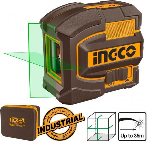 Ingco Γραμμικό Αλφάδι Laser Πράσινης Δέσμης 1.5V με Εύρος Εργασίας 35m