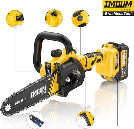 Cordless Chainsaw 8 Inch Brushless Electric Motor 21v 2 Batteries 3.0ah Imoum Live