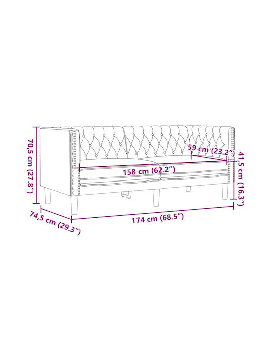 Διθέσιος Καναπές Δερματίνη Μαύρος 174x74.5x70.5εκ.