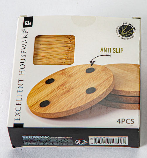 Excellent Houseware Στρογγυλό Σουβέρ Ξύλινο Καφέ 10cm 4τμχ