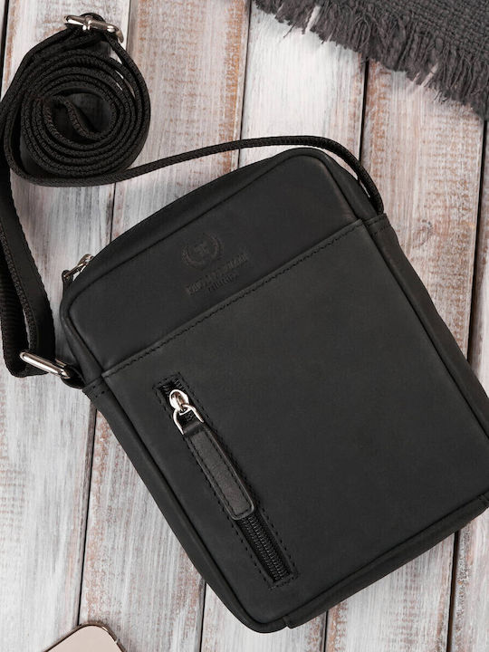 Leder Herrentasche Schulter / Crossbody Schwarz