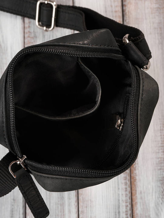 Leder Herrentasche Schulter / Crossbody Schwarz