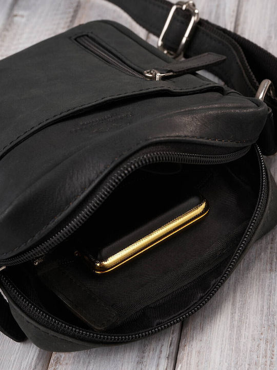 Leder Herrentasche Schulter / Crossbody Schwarz