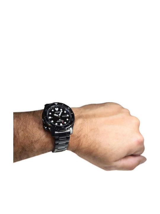 Citizen Promaster Mechanical Ανδρικό Ρολόι Αυτόματο με Μαύρο Μεταλλικό Μπρασελέ