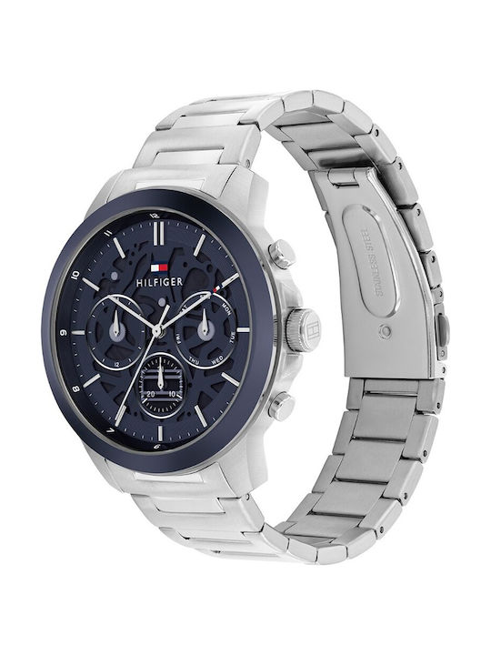 Tommy Hilfiger Henry Ceas Barbati 50mm Cronograf Baterie Cu Brățară Din Metal Argintie