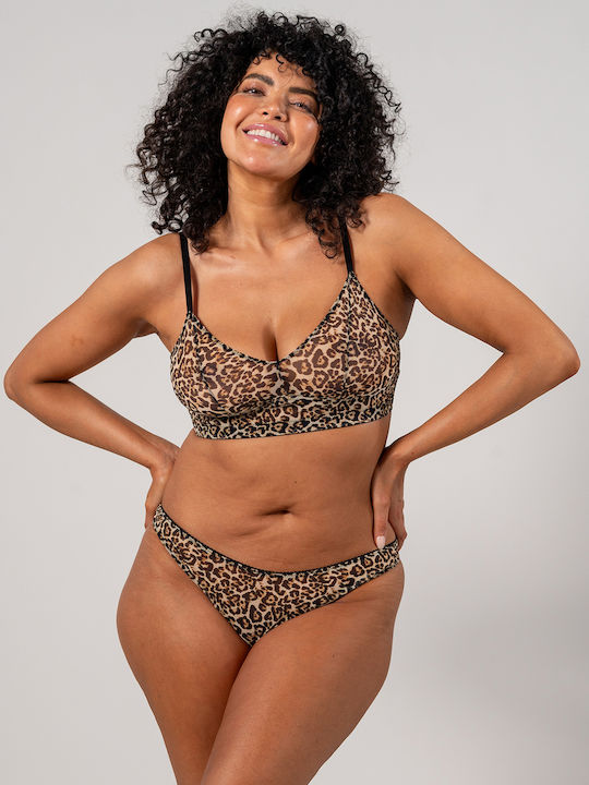 Sutien Balconette din Plasă cu Imprimeu Leopard