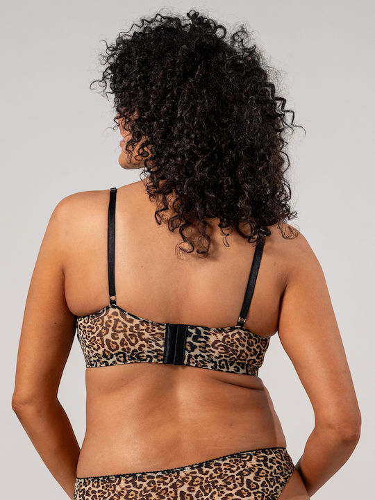 Sutien Balconette din Plasă cu Imprimeu Leopard