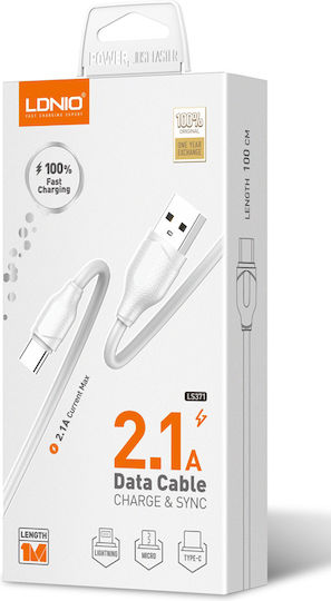 Ldnio LS371 Regular USB-A la Cablu Lightning Alb 1m