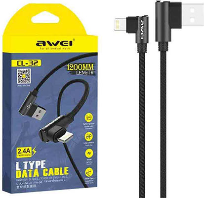 Awei Regular / Angle (90°) USB to Lightning Cable Μαύρο 1.2m (cl-32)