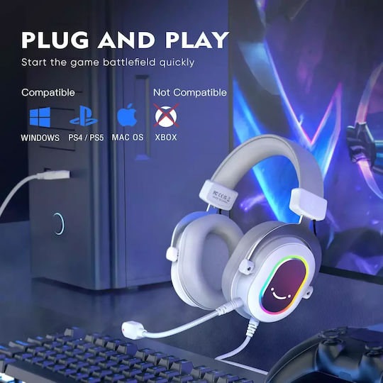 Fifine H6 Over Ear Gaming Headset με σύνδεση USB Ροζ for PC