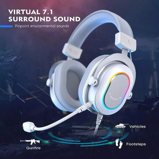 Fifine H6 Over Ear Gaming Headset με σύνδεση USB Ροζ for PC