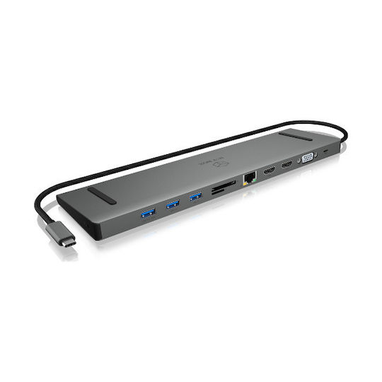 Icy Box USB-C Docking Station με HDMI 4K PD Ethernet και σύνδεση 2 Οθονών Ασημί (IB-DK2106A-CPD)