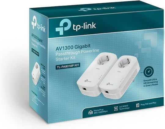 TP-LINK TL-PA8010P KIT v1 Powerline für kabelgebundene Verbindung mit Durchgangssteckdose Steckdose und Anschluss Gigabit Ethernet