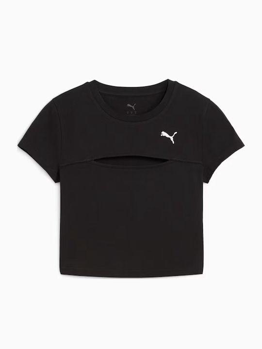 Wardrobe Cut Out Bluze Damă Crop Tricou Negru