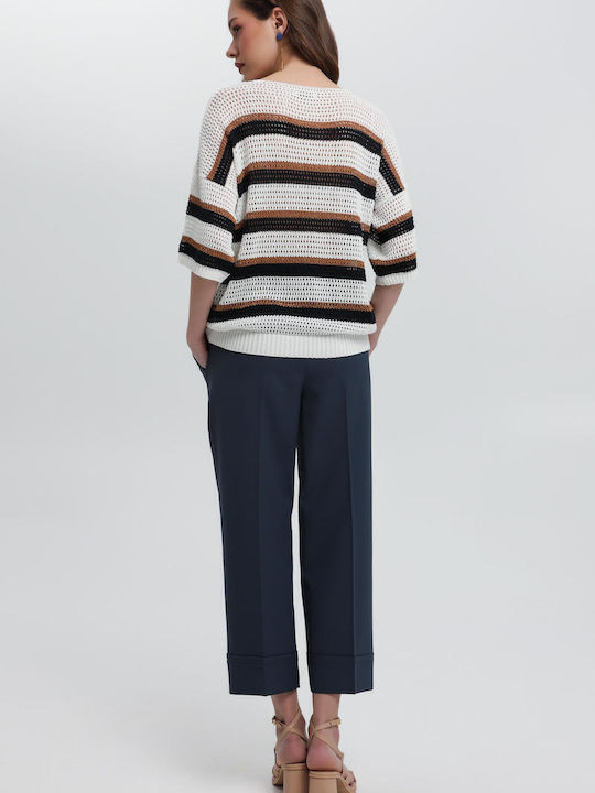 Women's Fabric Capri Trousers with Elastic Blue