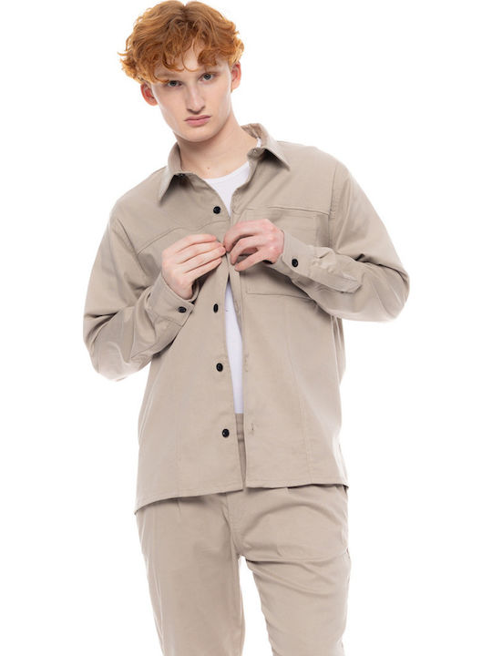Langärmelig Denim Overshirt Beige