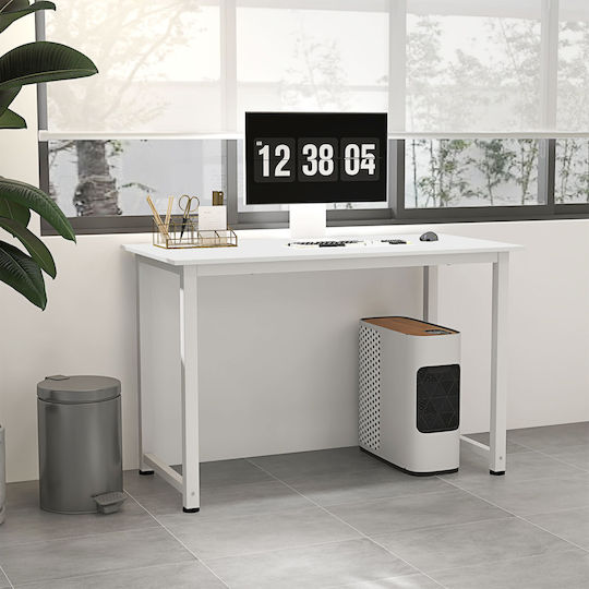 Computer Office Wooden White with Metal Legs 120x60x76cm