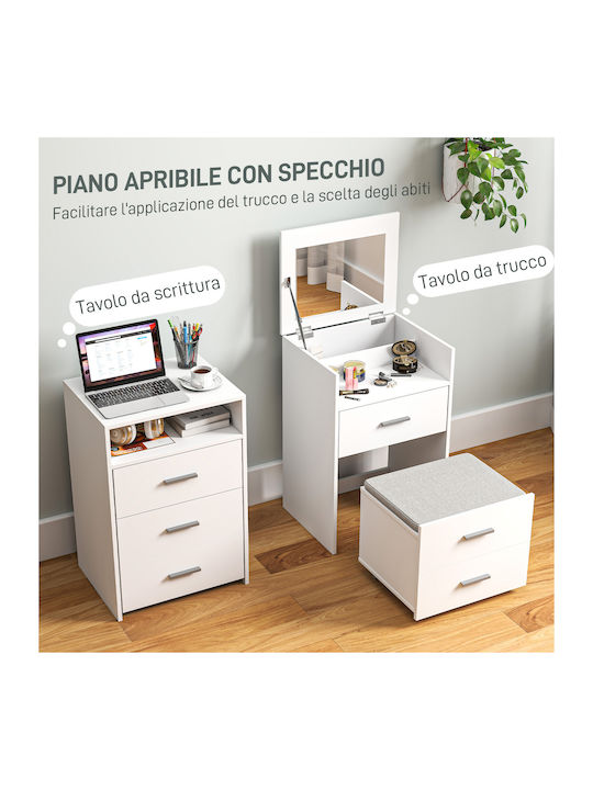 Floor-Standing Makeup Dressing Table Wooden White with Mirror and Stool 50x40x113.5cm