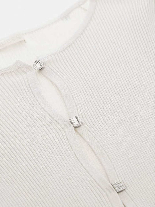Short Women's Knitted Cardigan with Buttons Beige
