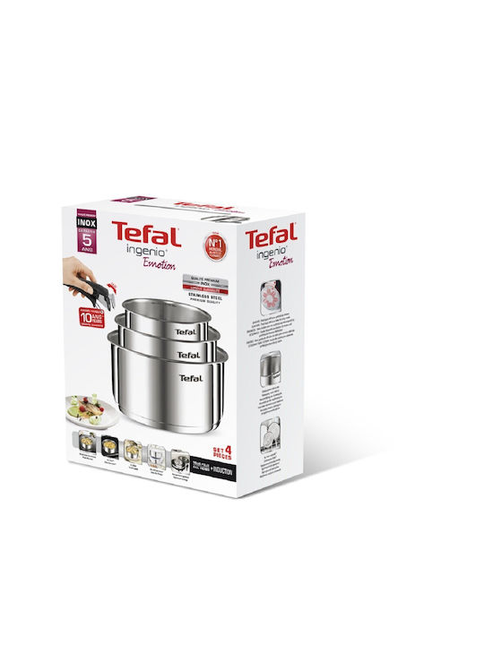 Tefal Ingenio Emotion Pots Set of Stainless Steel with No Coating Silver 4pcs
