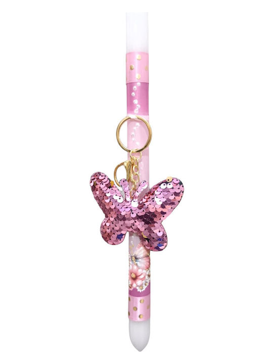 Children's Easter Candle with Butterfly Keychain and Rhinestones