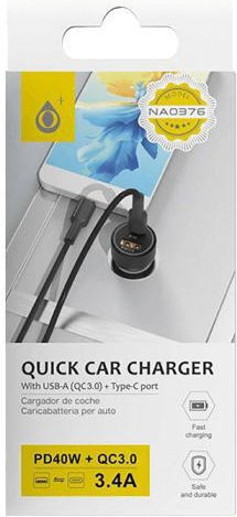 Moveteck Moveteck Autoladegerät 40W Mit 1xUSB-A 1xType-C Schwarz