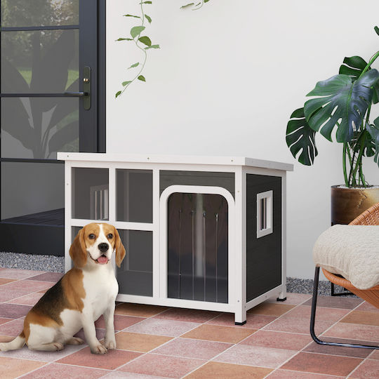 Pawhut Dog House Wooden Gray 90x62x71cm